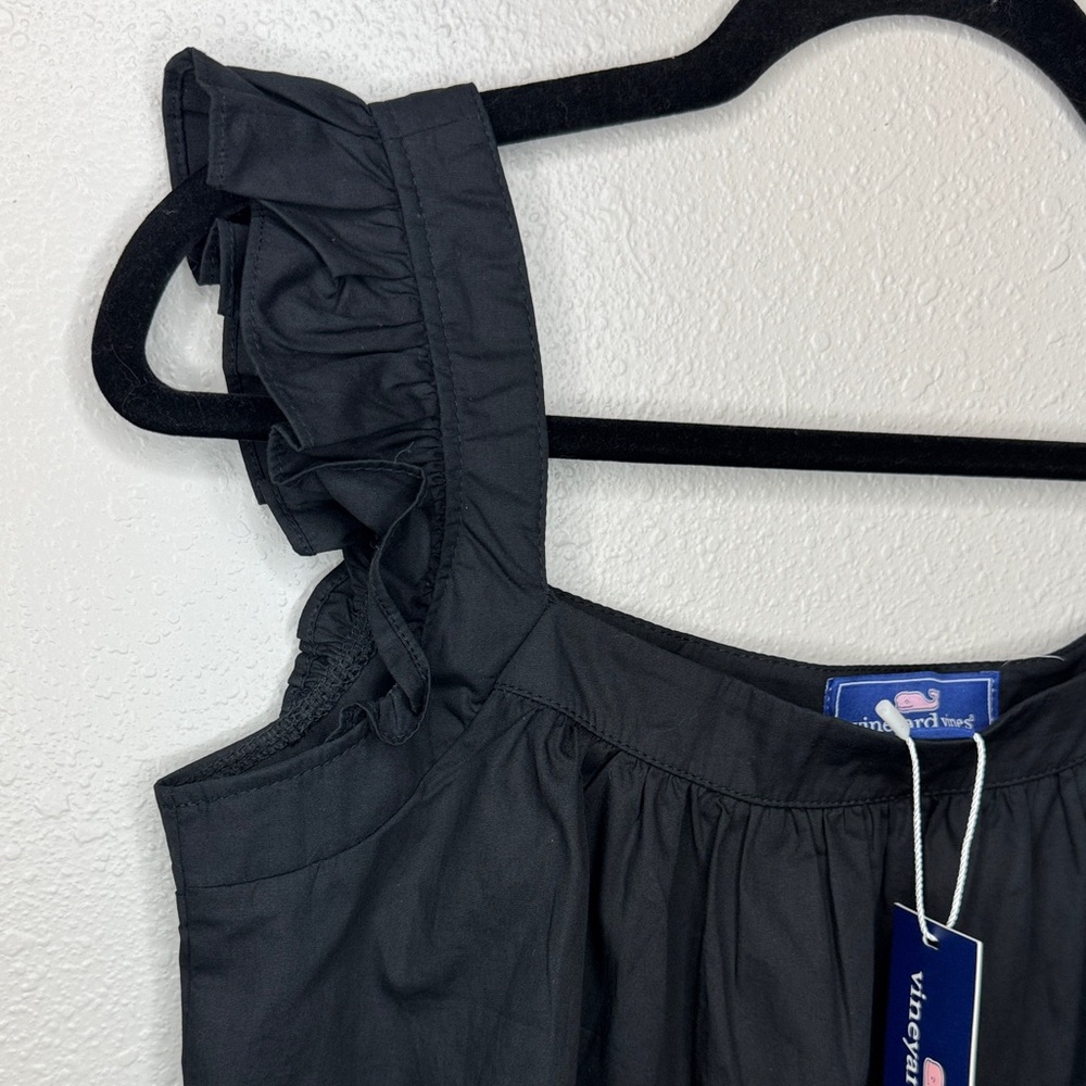 Vineyard Vines Black Cotton Dress XS NWT Ruffle Strap Tassel Hem - Picture 8 of 11